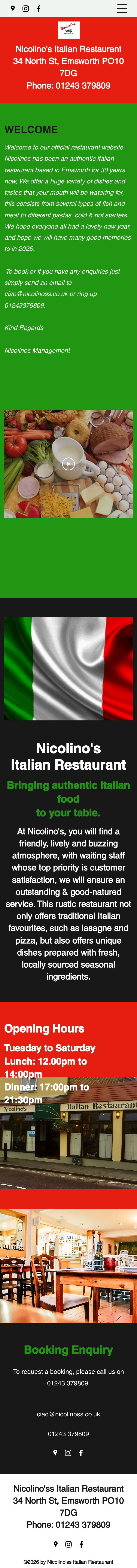 The original Nicolino's, Emsworth website, captured September 2026